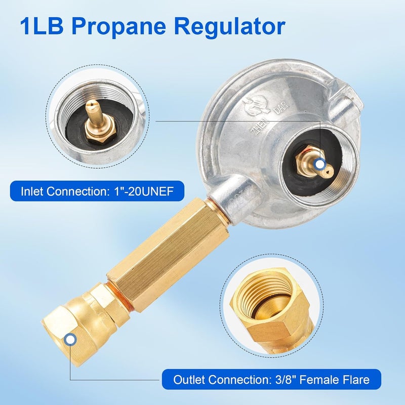 Catilon 1LB Grill Regulator with 3/8" Female Flare Adapter, Low Pressure Grill Control Valve, Camping Grills to Propane Stove to 1LB Cylinder Tank - Image 3